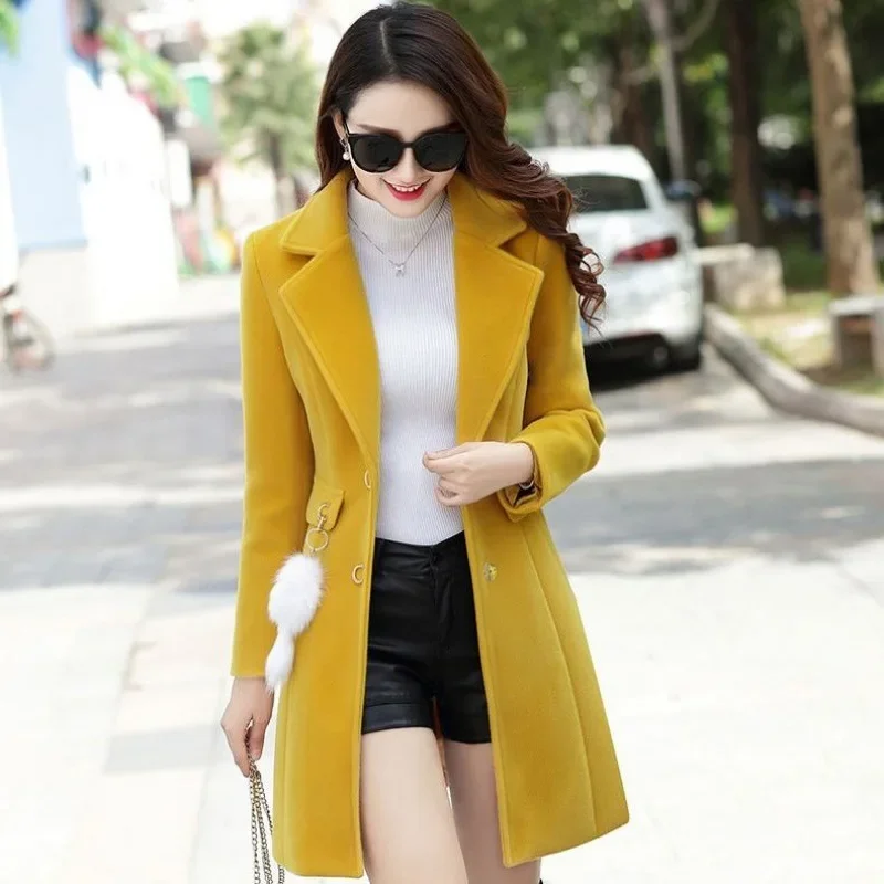 

2024 Autumn Winter Woolen Coat Female Medium Length Casua Loose Women Woolen Jacket Slim Lady Clothing Women's Coats Overcoa B93