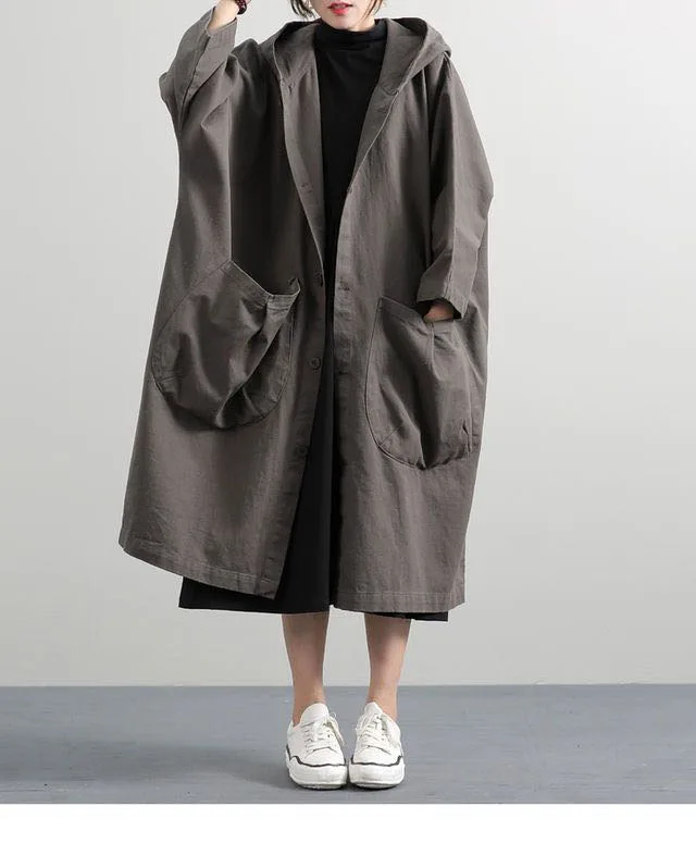 2025 Knee-Length Batwing Sve Hooded Cotton Coat Women's Mid-Length Oversized Pure Cotton Windbreaker Korean Sle Commute