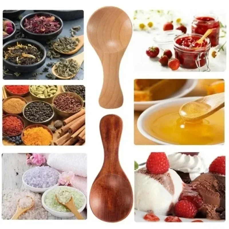 1/10Pc Short Handle Small Wooden Spoons Tea Honey Coffee Kitchen Spice Condiment Salt Sugar Enduring Mini Baby Spoon Accessories