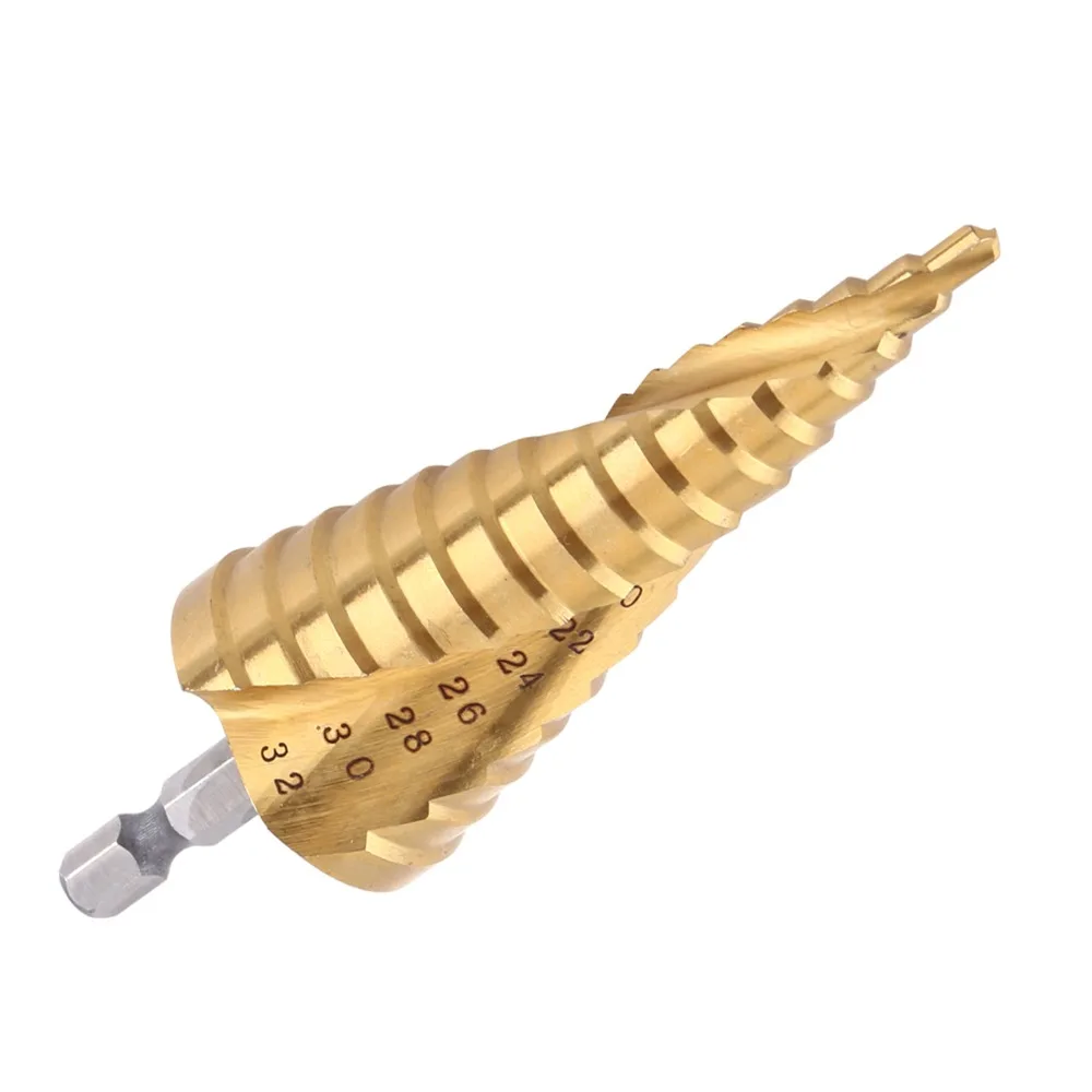 High Speed Steel Step Drill Bit Hex Shank Spiral Grooved Titanium Coated Drill Bit Titanium Coated Spiral Flute Drill Bit
