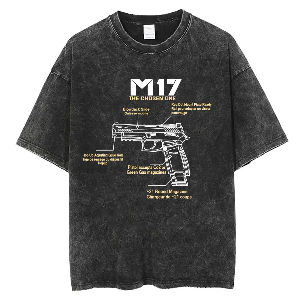

Washed Vintage Tactical Army Fan Club Outdoor Training Competition Sigsauer M17 Graphic T-shirt Men Women Cotton Retro T Shirts