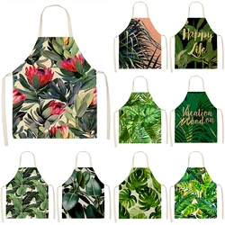 Green Tropical Palm pattern 53*65cm Cleaning Aprons Home Cooking Kitchen Apron Cook Wear Cotton Linen Pinafore Adult Bibs 46342