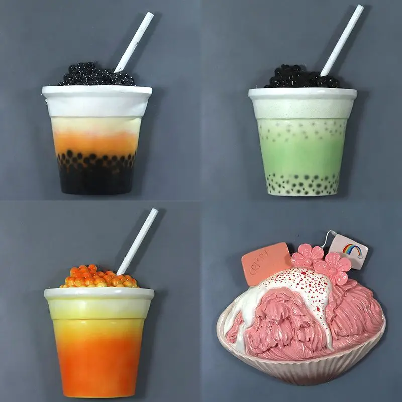 Simulation luminous ice cream milk tea cup sculpture door wall decoration ornament