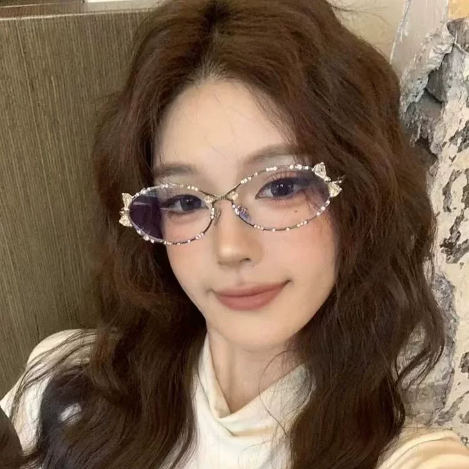 World Fashion Brand Diamond studded Design Women's Stainless Steel Glasses Leisure Decoration Outdoor Travel UV400 Sunglasses