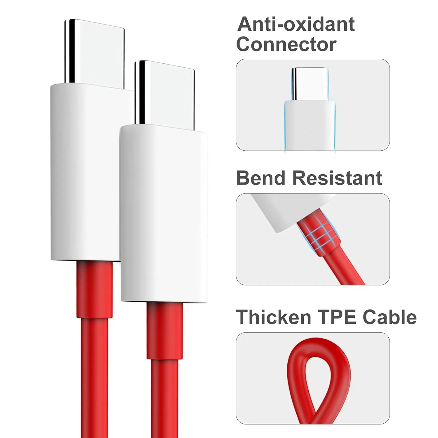 2PCS 150W  SuperVOOC Fast Charging Cable Type C to Type C For OnePlus 10 Pro 11 12 13 Nord 2T 3 4 5 CE 2 3 Dual USB-C Cables