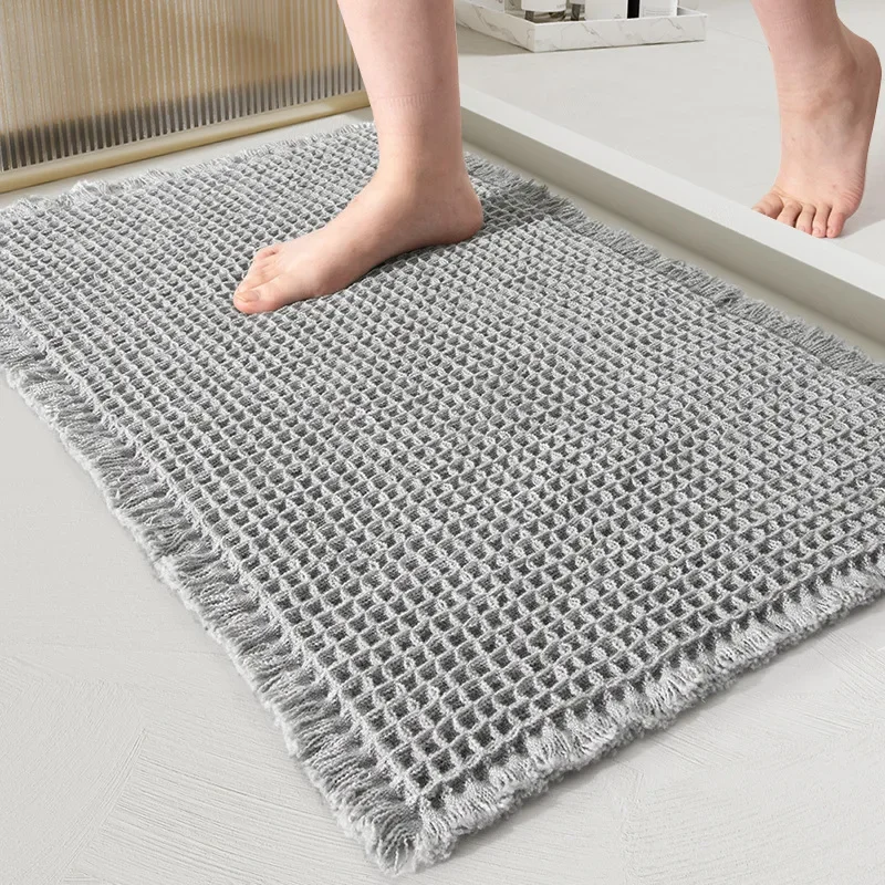 Badematte für Zuhause, super saugfähig, rutschfest, Badezimmerteppiche, Teppiche, weiche Quaste, Waffelboden, Toilettenboden, Duschteppich, Heimdekoration