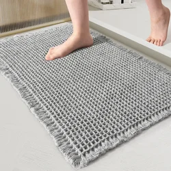 Home Bath Mat Super Absorbent Anti-slip Bathroom Carpets Rugs Soft Tassel Waffle Floor Toilet Floor Shower Rug Home Decor