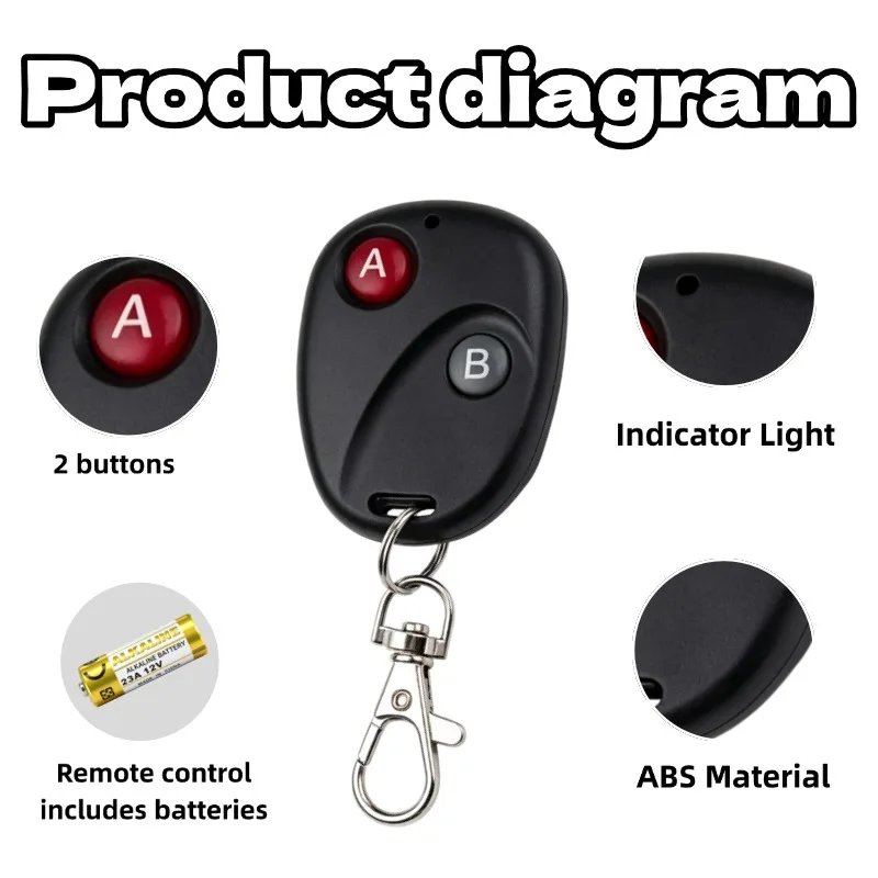 EV1527 Chip 433MHz RF Remote Control 2‑Button Key Fob Transmitter For Wireless Relay Switch Garage Gate Door Opener