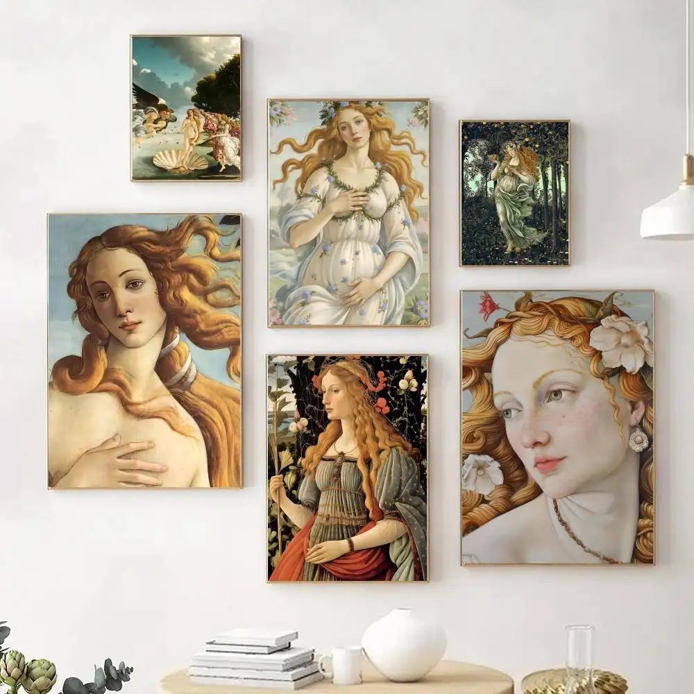 Painting Anime S-Sandro Botticelli Art Venus Poster Self Adhesive Waterproof Ideal For Living Room Bedroom Bar Decoration