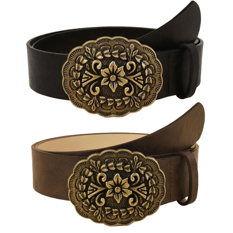 Unisex Fashionable Retro Punk-Style Unique Embossed Elegant Trendy Cool Belt Korean-Style Sexy High-End Versatile Black Belt