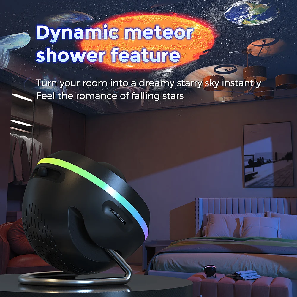 Mexllex Meteor Starry Galaxy Projector Night Light,6 Colorful Effects,Timing Shut-up,Rotary Space Ball Planetarium Lamp for Room