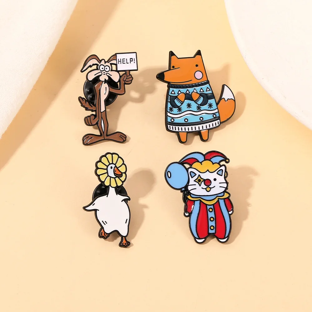 Cute Cartoon Animal Enamel Brooch Sweet Creative Fox Goose Cat Lapel Pin Badge Backpack Clothing Hat Accessories