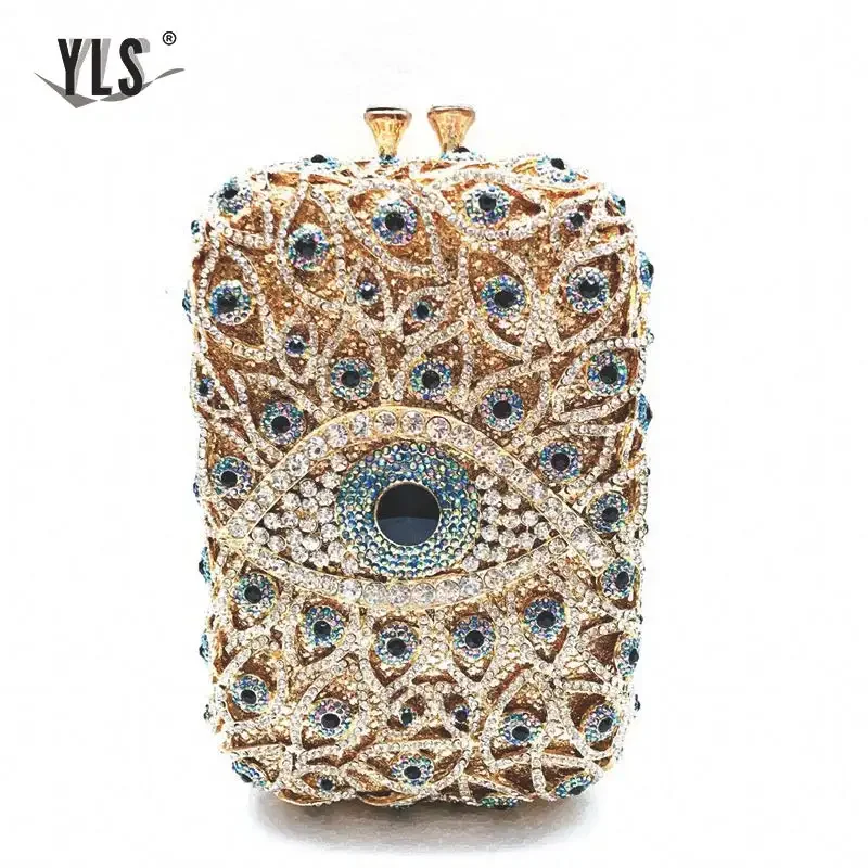 New Fashion Silver Gold Blue Evil Eye Women\'s Diamond Handbag Party Evening Wallet Women\'s Bridal Wedding Crystal Bag