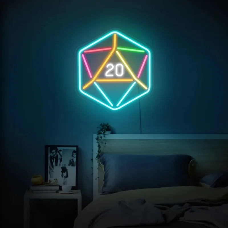 

Dice Neon Sign 20 Side Dice Led USB Neon Light Wall Decor Bedroom Gameroom Kid's Room Decoration Night Light