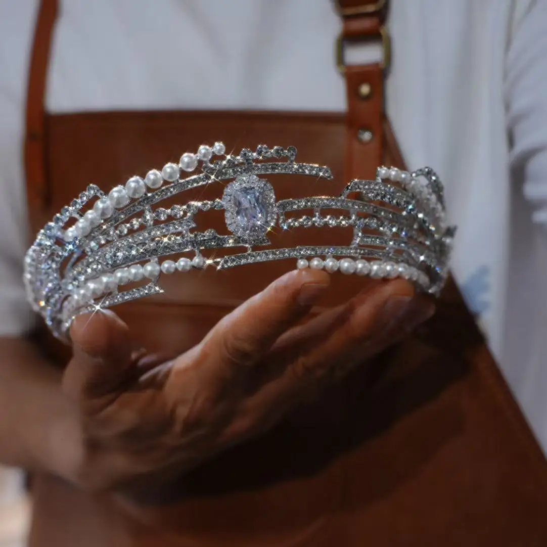 

Korean Princess Zircon Wedding Tiaras Crystal Bridal Headband Evening Bridal Hair Accessory for Brides Performan Headpieces