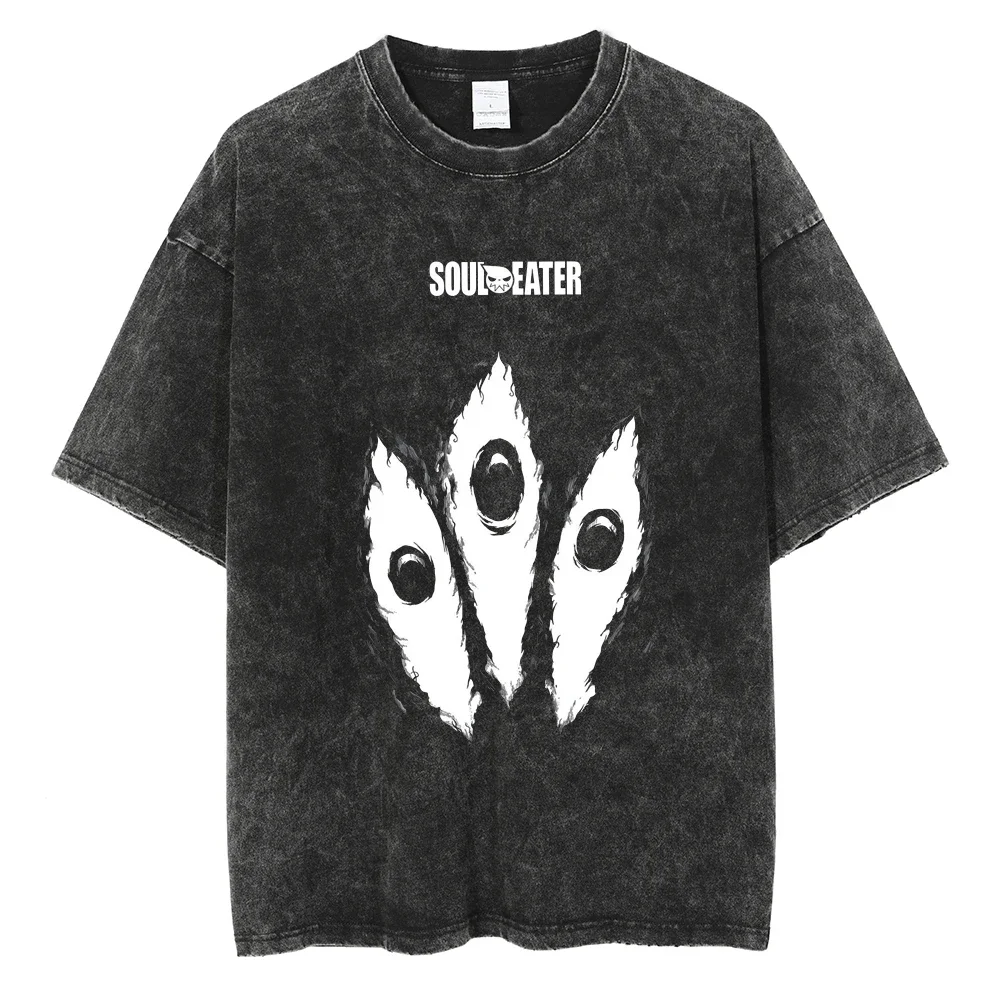 Japanese Manga Soul Eater T Shirt Hip Hop Y2k Tshirt Vintage Washed Streetwear Men Women Clothes Oversized Pure Cotton Tee Shirt
