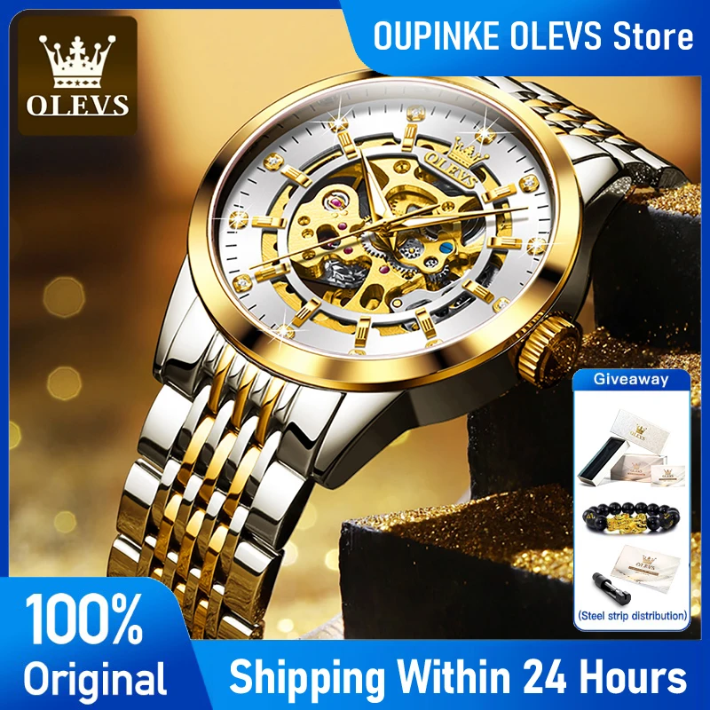 

OLEVS 9920 Mens Watch Original Luxury Brand Skeleton Automatic Mechanical Watch Stainless Steel Waterproof Watches For Man Gifts