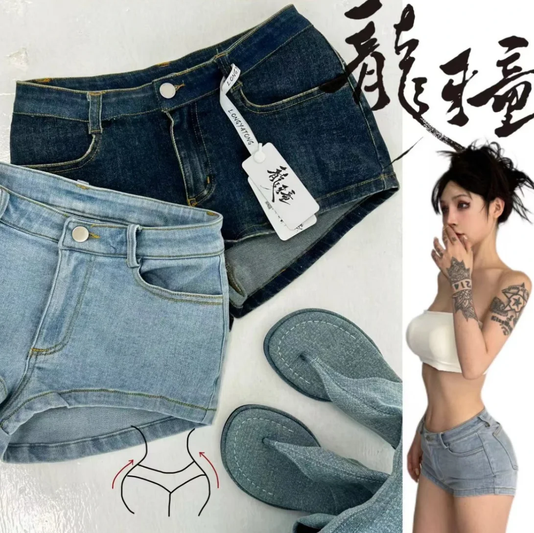 

Summer New Sle Women's Jeans orts Low Waist Cotton Elastic Casual Faion Hip Enhancing Straight Leg Blue Denim orts