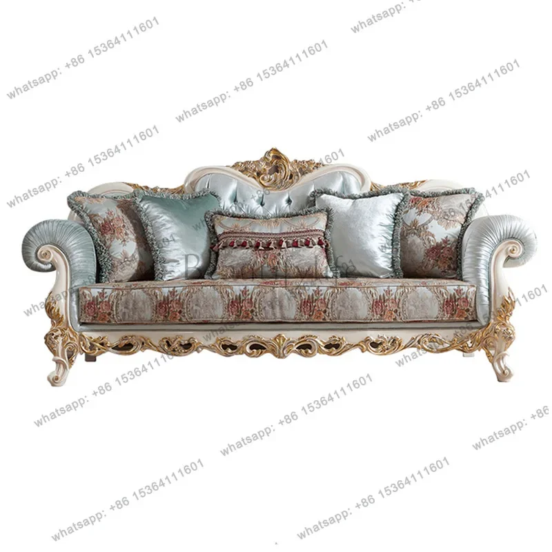 

yj9 Европейская комбинация диванов из массива дерева с резьбой в виде цветов, неоклассическая мебель премиум-класса из ткани, роскошная мебель для гостиной в стиле дворца или виллы
