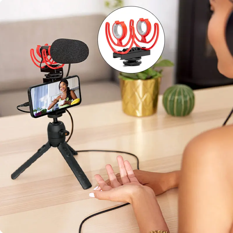 Mcoplus 콜드 슈 마이크 클립 삼각대 마운트 스탠드 충격 방지 어댑터, 로드 비디오 마이크로 비디오 Go II GOII NTG BOYA BY-MM1