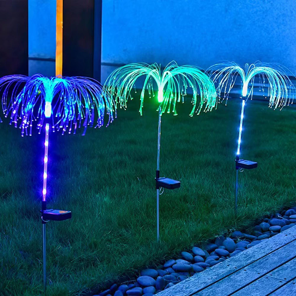 2pcs Solar Jellyfish Garden Light Color Changing LED Fiber Optic Lights Outdoor Waterproof Landscape Light Garden Pathway Light