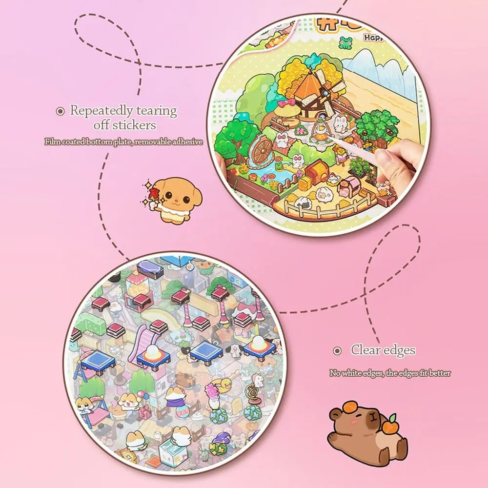 

Новая 3D пейзажная наклейка, книга, милая капибара, ПЭТ, миниатюрные наклейки для сцены, сделай сам, 6 сцен, карманный комплект сцен, подарки на день рождения