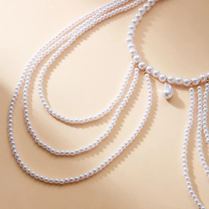 New Long Multilayer Simulated Pearl Necklace Women Sweater Chain  Female Collares Statement Jewlery Gifts
