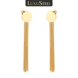 LUXUSTEEL Long Tassel Chain Earrings Office Style Drop Earring Women Accessories Stainless Steel Push Back Jewelry