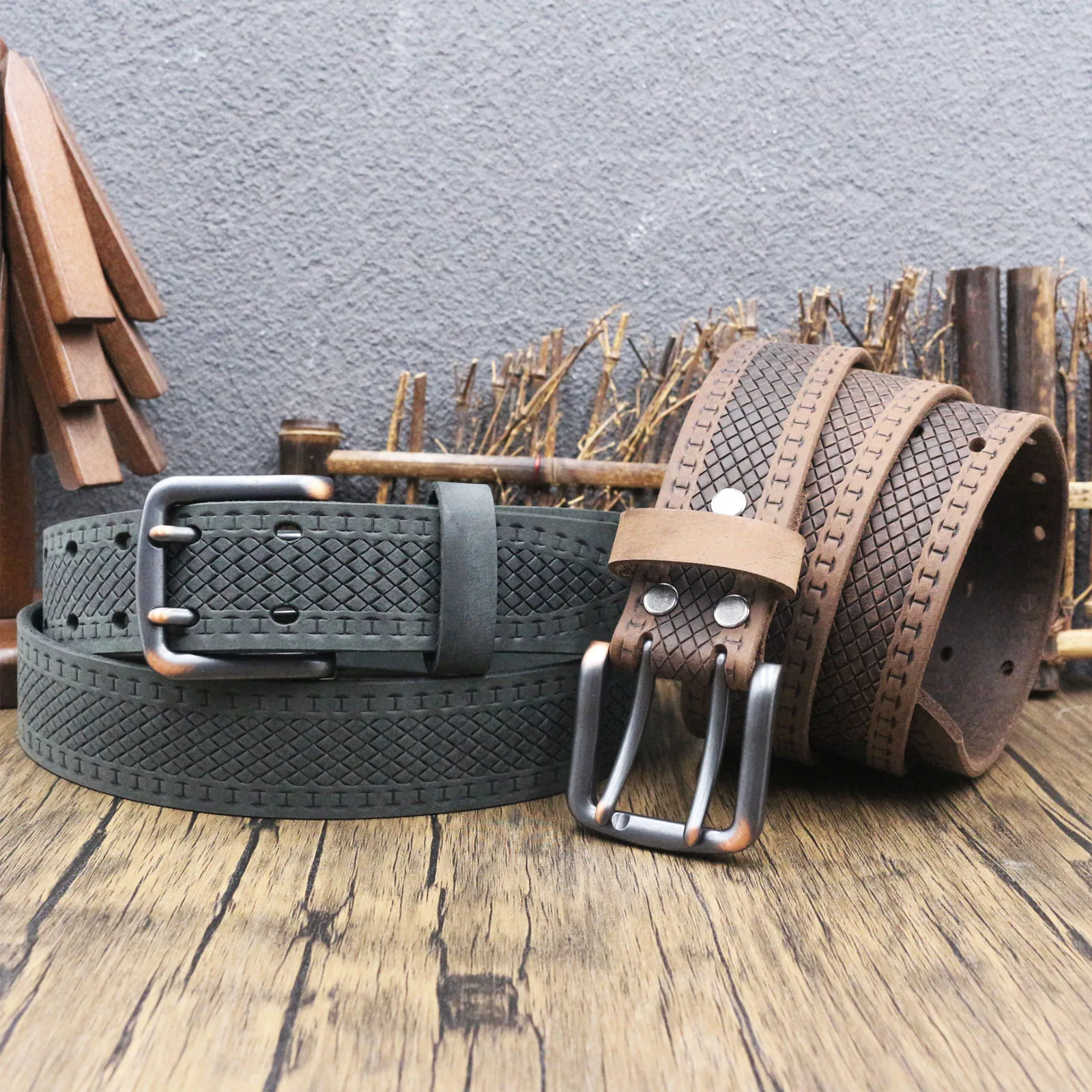 Vintage Full Grain Cowhide Belt For Men Floral Ornate Carved Embossed Pattern Heavy‑duty Pin Buckle Denim Belt