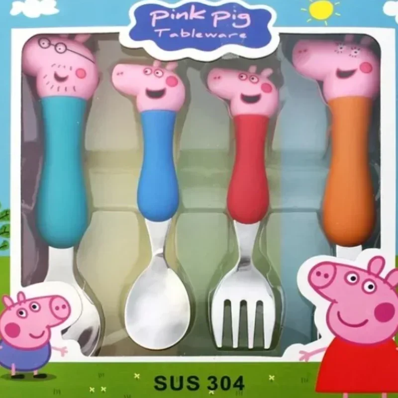 Hasbro Peppa Pig Tableware Fork Spoon Action Doll Toy George Pig Mom and Dad Cartoon Pattern Party Boys Girls Toys Gifts