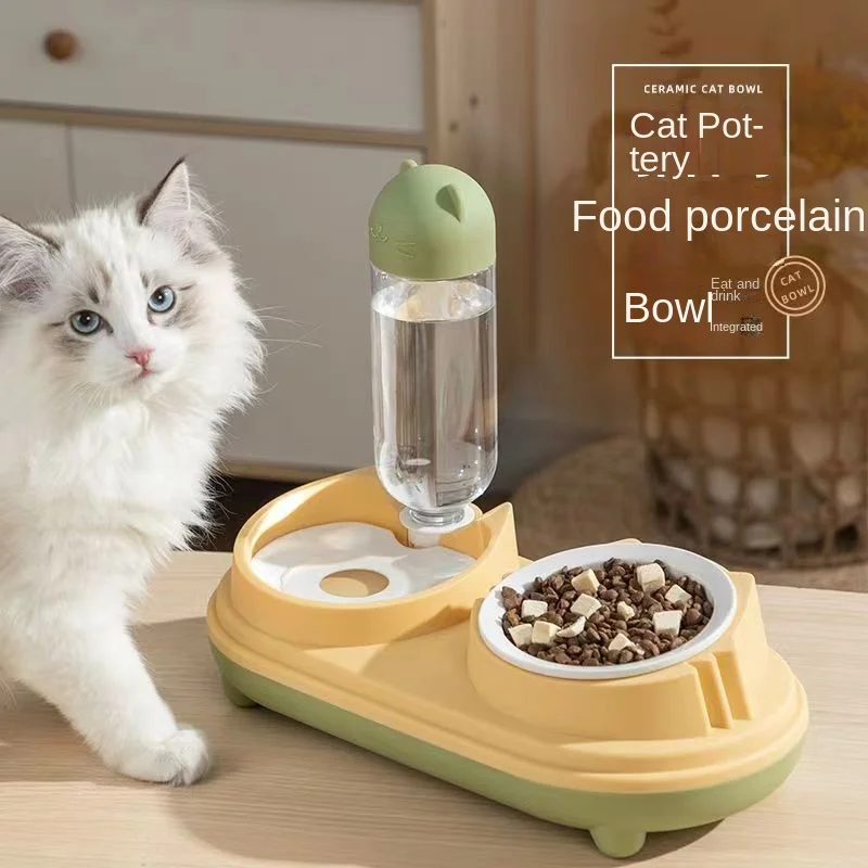 Fashion 3 In 1 Cat Bowl Double Bowl Automatic Drinking Bowl Cat Food Bowl Pet Dog Bowl Cat Drinking and Feeding Bowl for Kitten