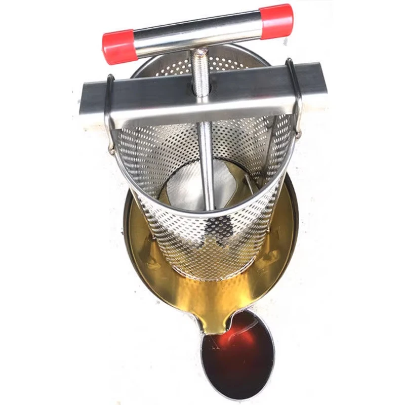 ماكينة ضغط العسل اليدوية مستخرج العسل المقاوم للصدأ السميك من الفولاذ المقاوم للصدأ مع 3 مرشحات العسل دليل منزلي مسبقًا