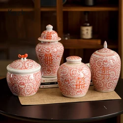 Chinese Style Enamel Colored Ceramic Vase Light Luxury Wedding Decoration  Double Happiness Sealed Candy General Jar Home Vase