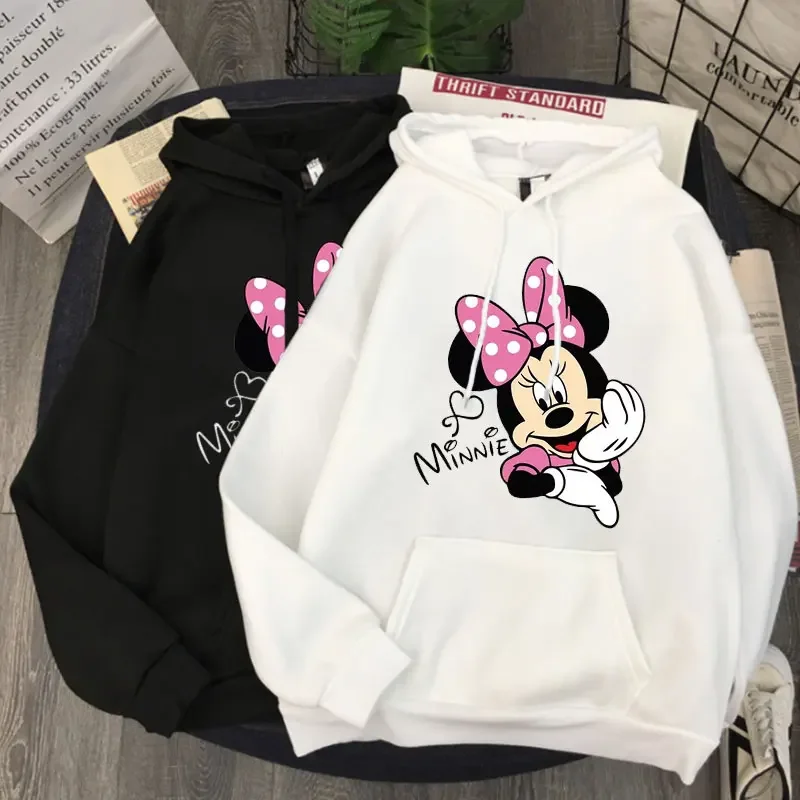 Disney Funny Cartoon Print Hoodie Women Hip Hop Mickey Minnie Mouse Print Autumn and Winter Fashion Harajuku Hoodie Clothing Top