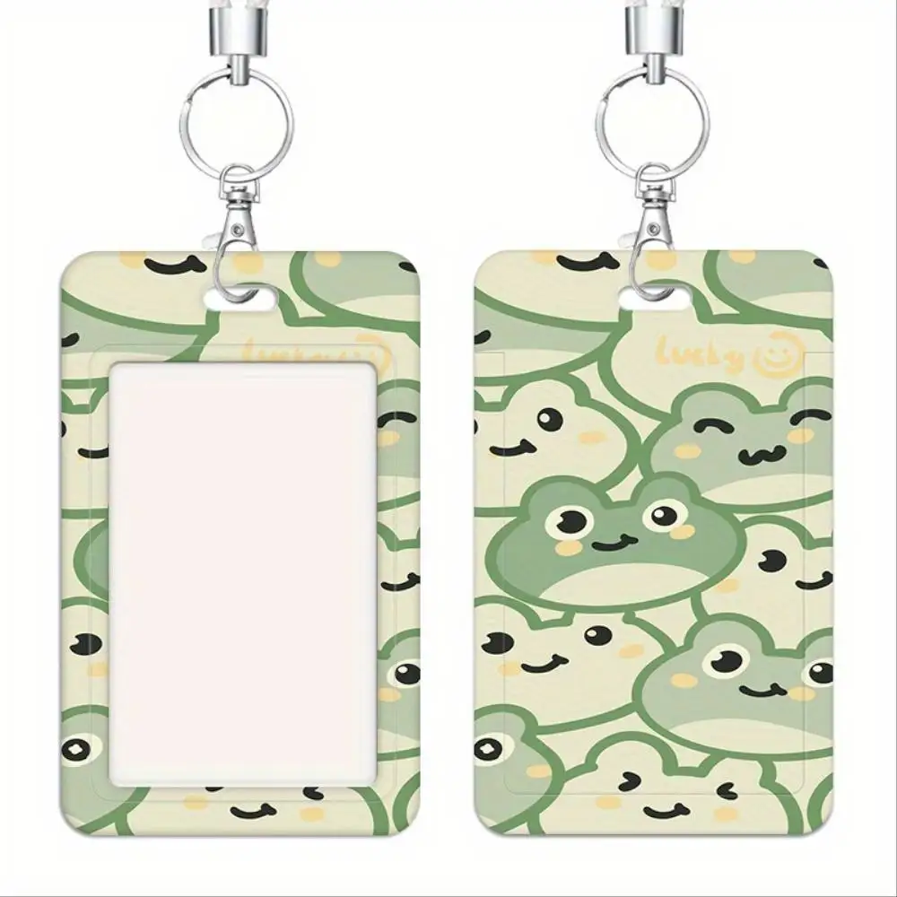 Adorable Frog Theme ID Card Holder Plastic Badge Cover Holds 2 Cards For Medical Staff Student Bank Access Card