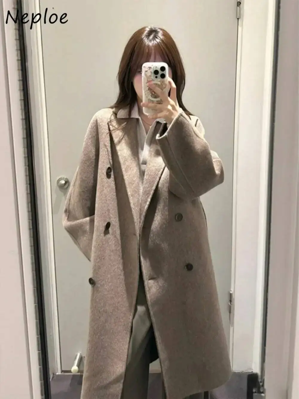 

BabYoung Свободное винтажное простое шерстяное пальто во французском стиле на шнуровке Повседневное двубортное пальто Haruku Элегантная японская куртка