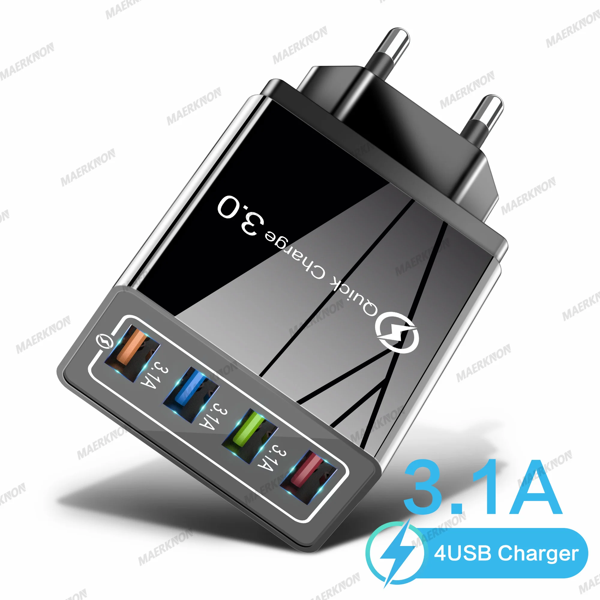 3A USB Charger 4 Ports USB Quick Charge 3.0 EU US Plug For iPhone Samsung Xiaomi Poco Fast Charging Mobile Phone Charger Adapter