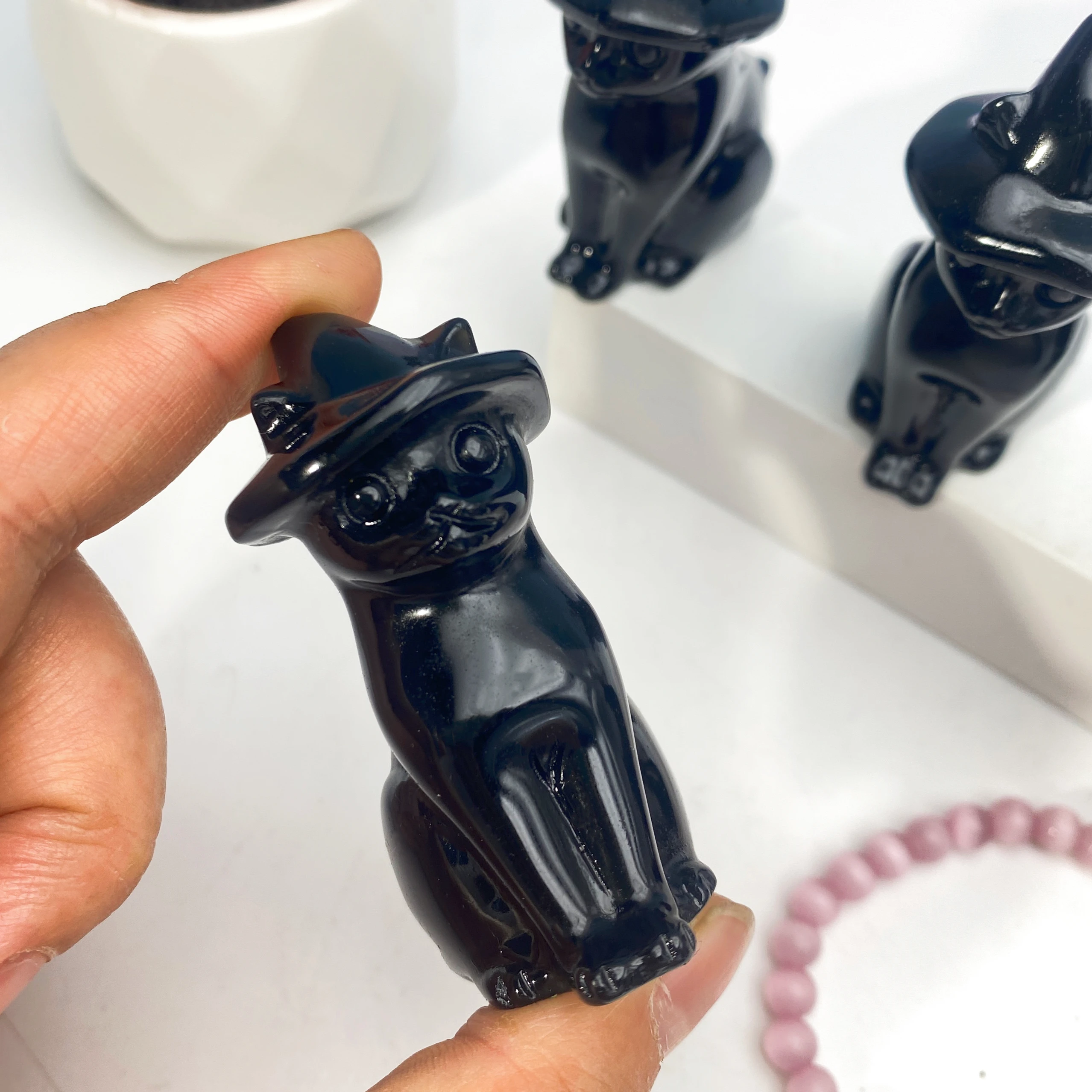 1PC High Quality Natural Obsidian Cat,Birthday Gift,Men/Women Gift,Scene Decoration,Crystal Ornaments,Table Decoration.