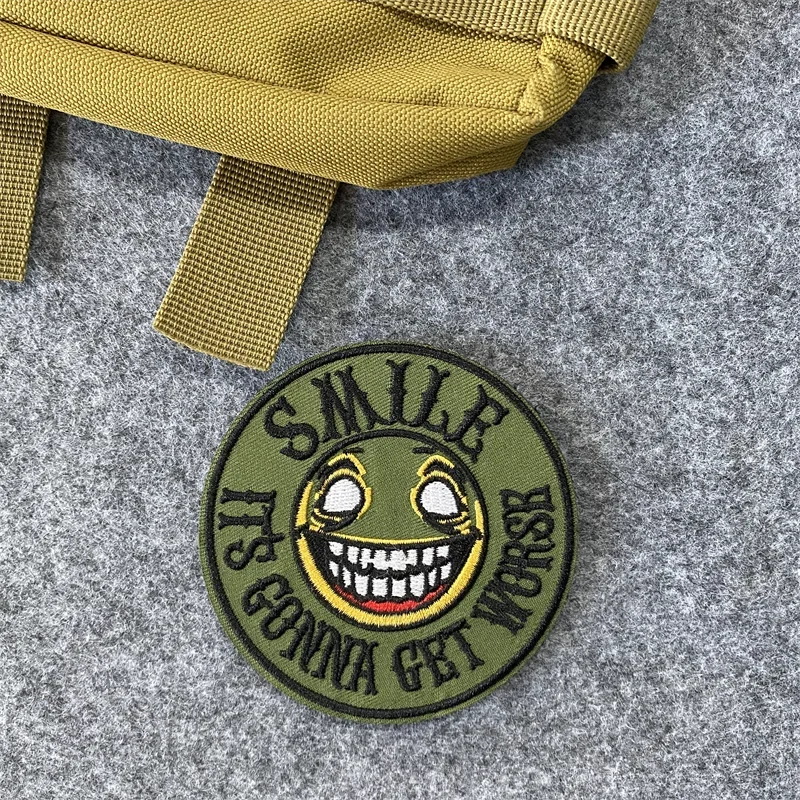 Smile It Is Gonna Get Worse Patch Embroidery Stickers Hook and Loop Armband Appliques for Clothing Backpack Patches Ornament