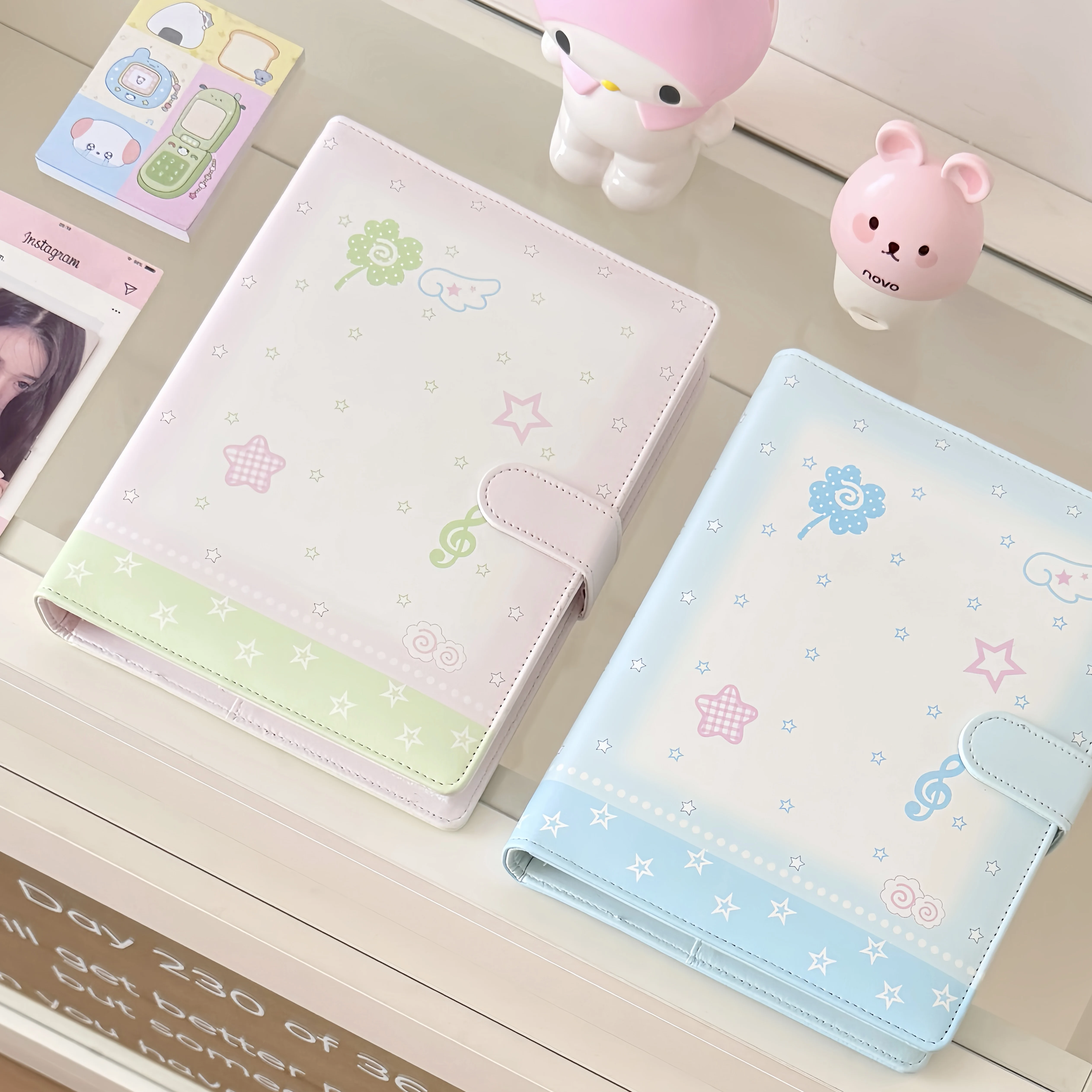 MINKYS Oryginalny Projekt Różowo-Niebieskie Anielskie Skrzydła Gwiazda PU A5 Album na Karty Kpop, Kolekcjonerski Album na Zdjęcia Idolów, Album na Karty Fotograficzne — zdjęcie produktu 2