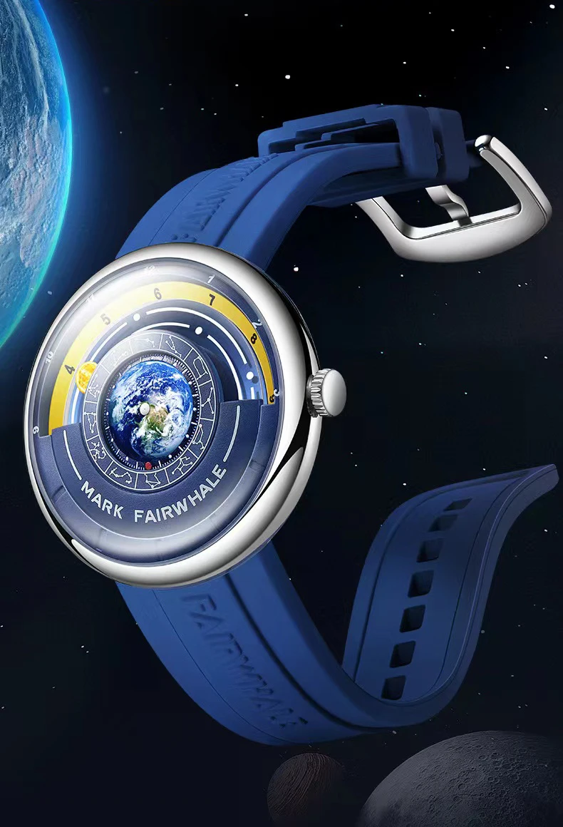 Mark Fairwhale Mode Blaue Erde Uhr Für Männer Spezielle Zifferblatt Mond Uhren Sport Silikon Armband Quarz Armbanduhr Mann Heißer Verkauf