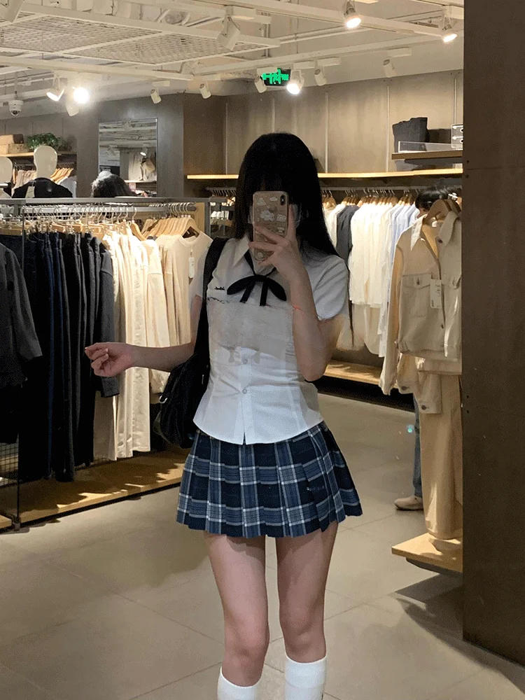 

Оригинальная клетчатая юбка Keita с завышенной талией и топ в японском стиле для женщин, летний сезон, полиэстер, размер M