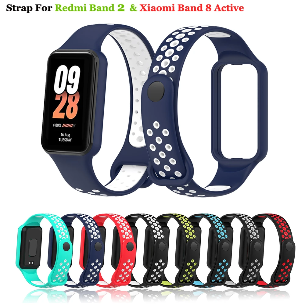 Correa de silicona de repuesto para Xiaomi Smart Band 8, correas de reloj activas, Correa transpirable para Redmi Smart Band 2, pulsera