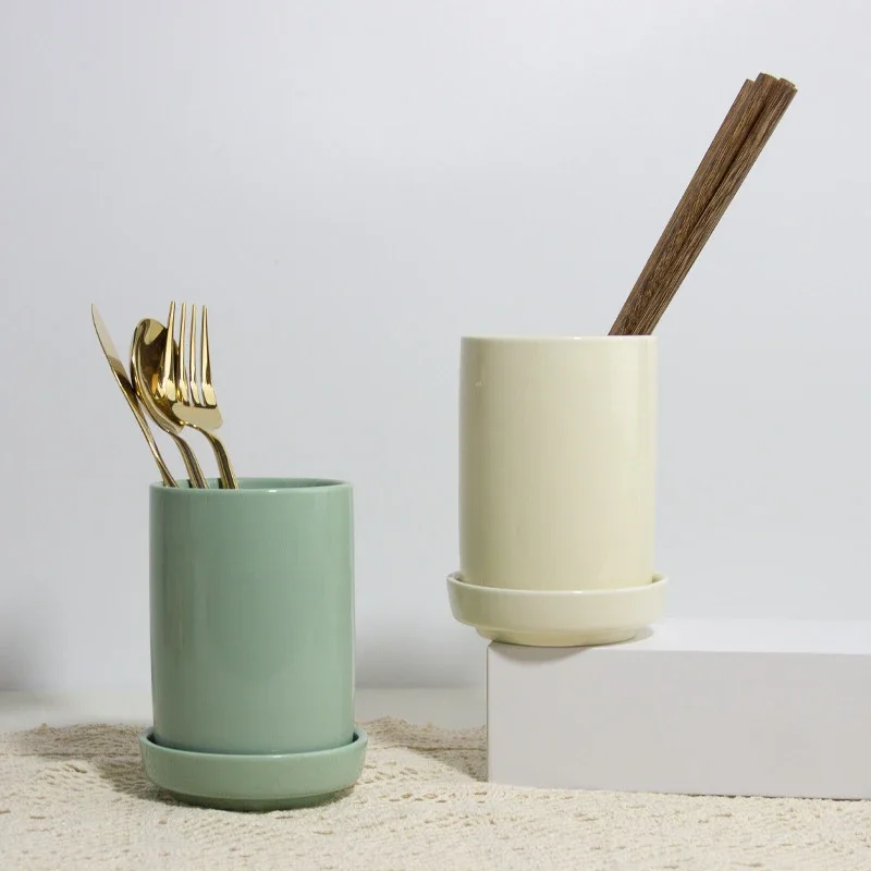 Porcelain Kitchen Utensil Holder for Countertop,Ceramic Storage Organizer for Knives Spoons and Forks,Cooking Tools Container