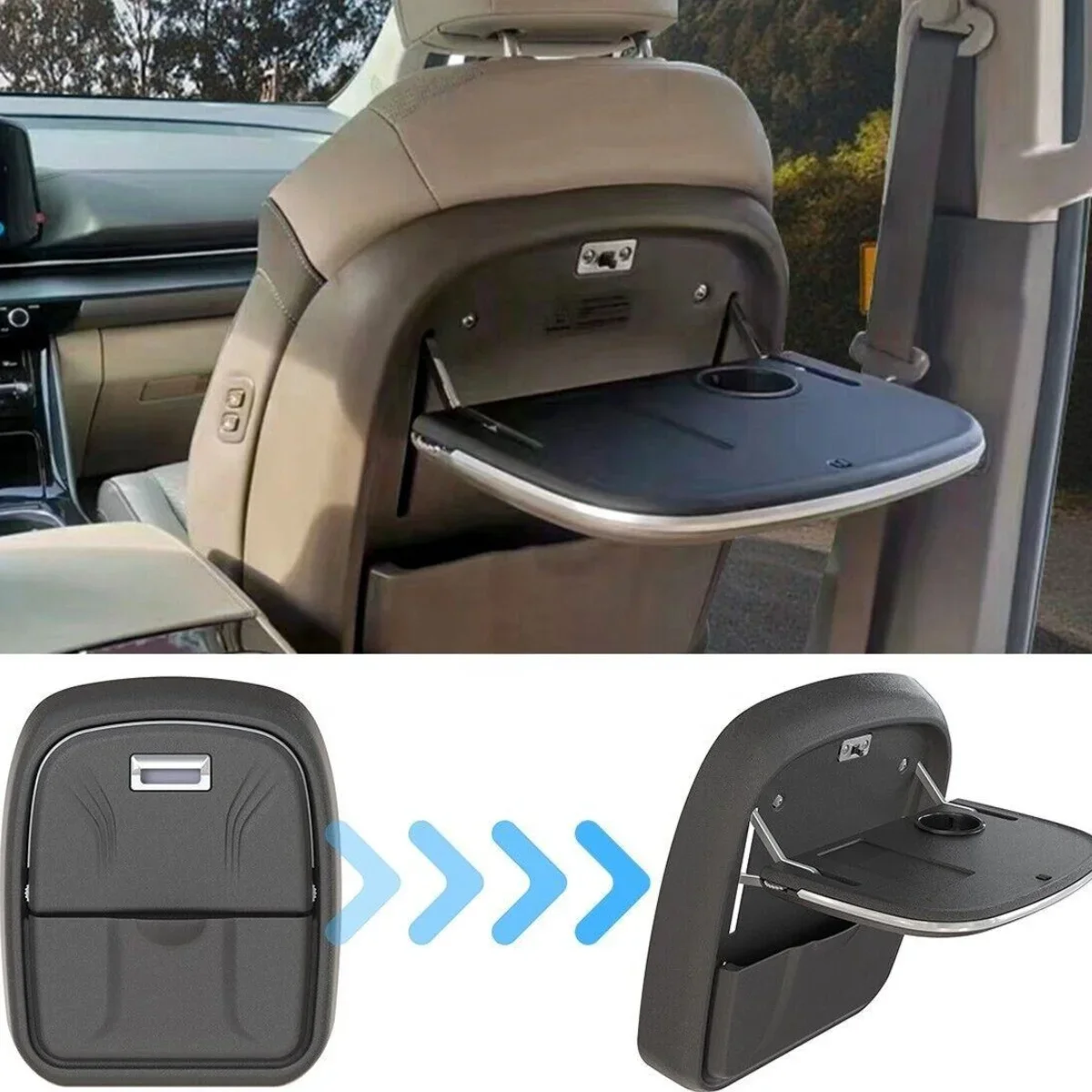 Folding rear seats and work seat desk trays for cars manufactured in 2022, 2023, and 2024