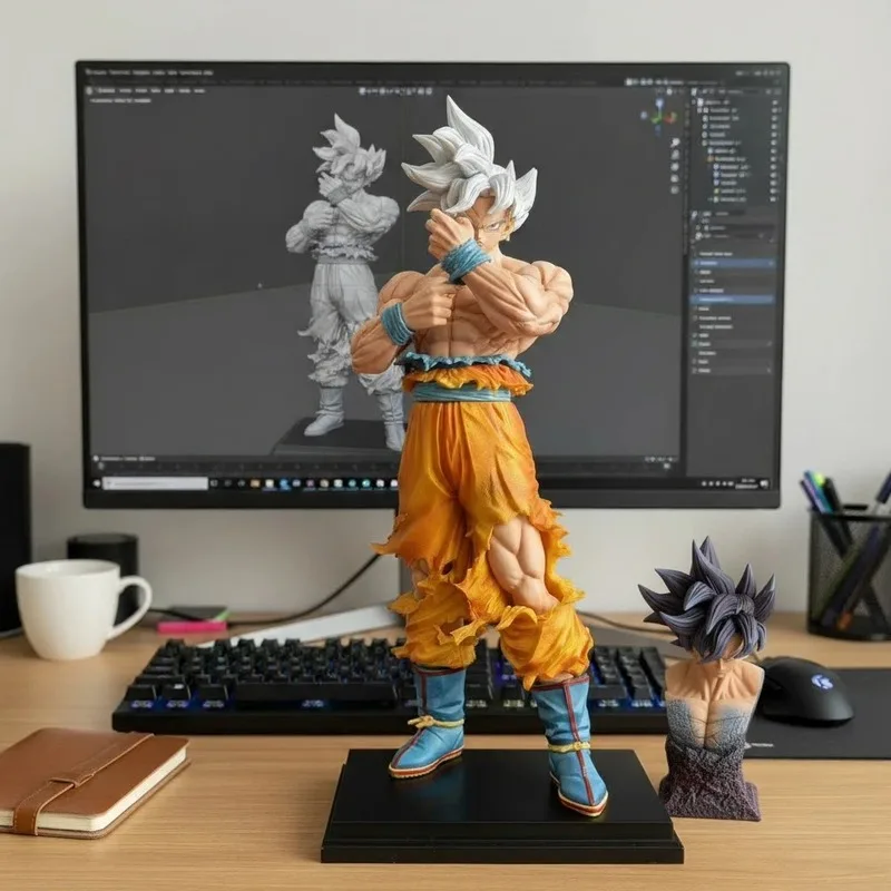 

Ck Studio 35cm Dragon Ball Anime Figure Ultra Instinct Son Goku ‌Kakarotto 2 Heads Figure Pvc Statue Model Toy Gift