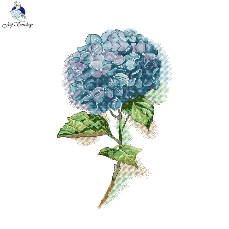 Joy Sunday Blue Hydrangea Pattern Printed Cross Stitch Kits Aida Cloth 16CT 14CT Fabric DIY Craft Needle Hand Embroidery Sets