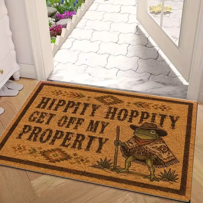 VIKAMA Grumpy Cartoon Toad Welcome Rug Non Slip Funny Silly Patio Doorway Balcony Rustic Country Decorative Mat