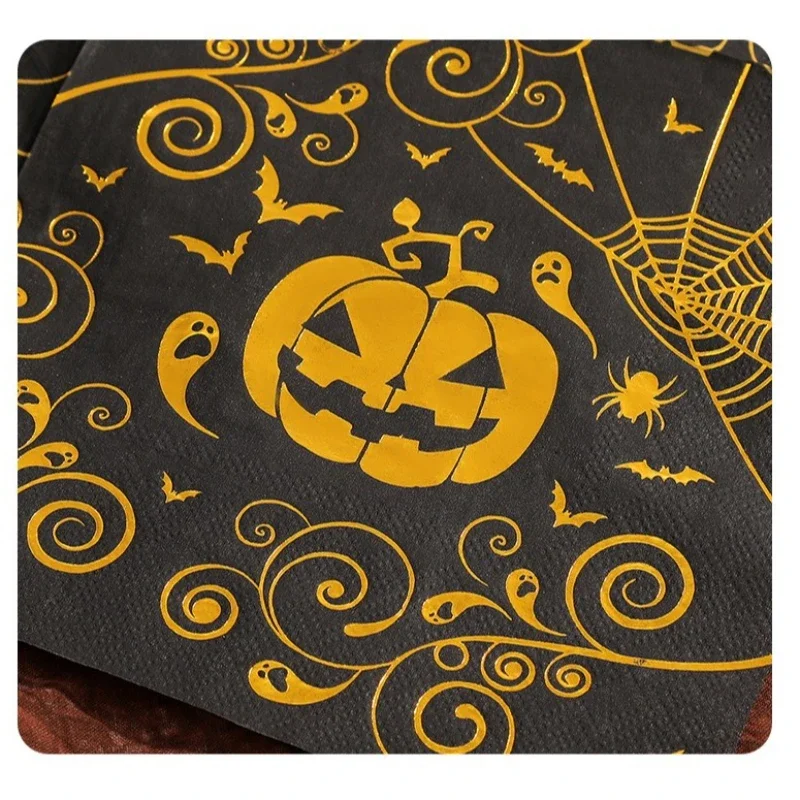 

20 шт., 33 см, 2 слоя, горячее тиснение, тыква, черные салфетки, Хэллоуин, забавная вечеринка, атмосферная бумага, один коврик для еды, бумага для декупажа «сделай сам»