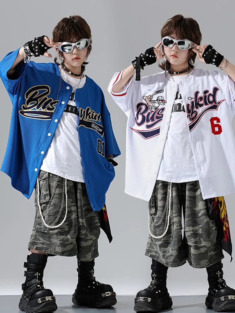 2025 Kinder Street Dance Performance Kostüme Hip Hop Lose Baseball Uniform Sport Strickjacke Set Mädchen Jungen Jazz Kleidung
